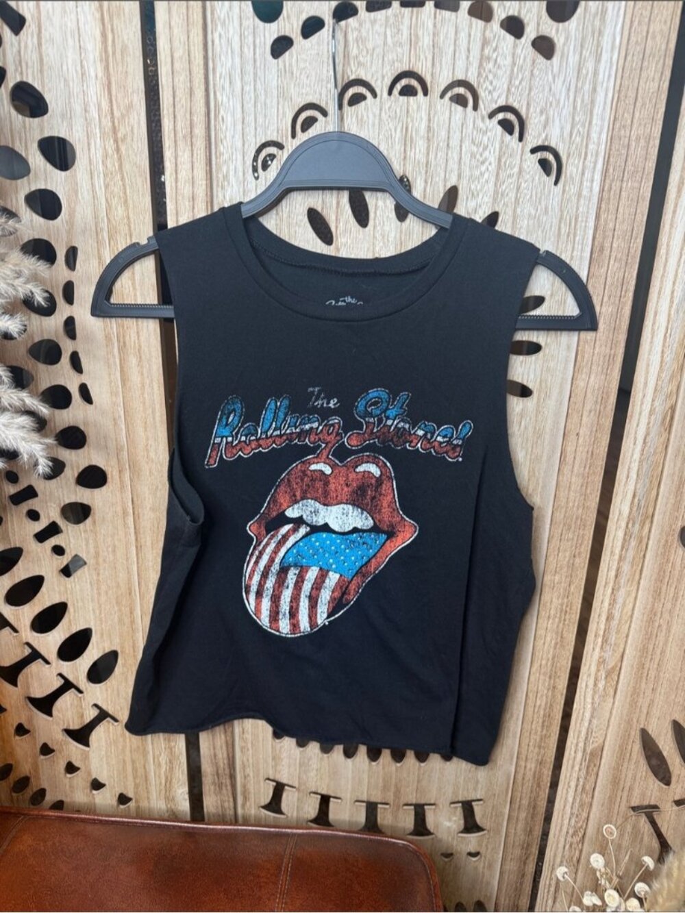 the Rolling Stones Black Kids Tank with Patriotic Tongue Graphic